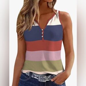 NEW - Tank Tops Sleeveless Basic Cami Top Slim Henley V Neck Athletic Shirts.